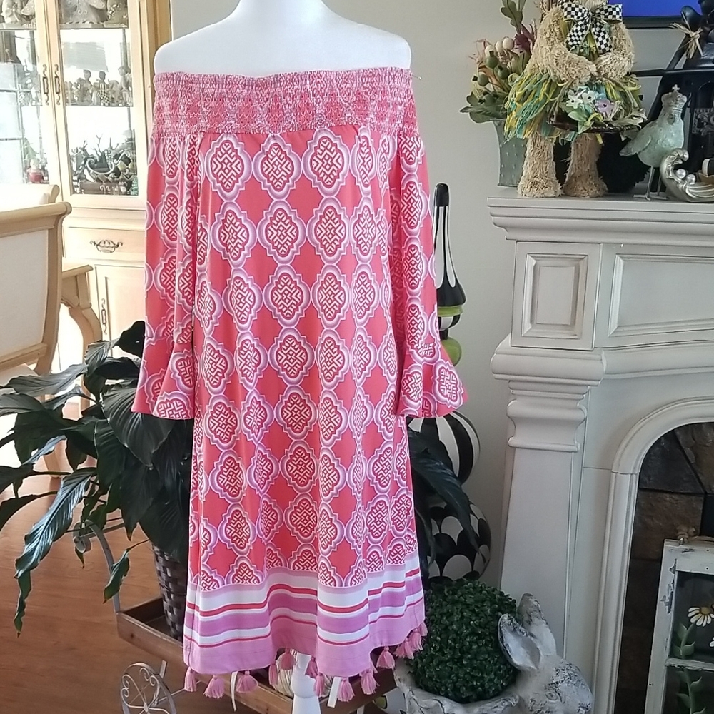 Cabana Life Pink and White Geometric Dress